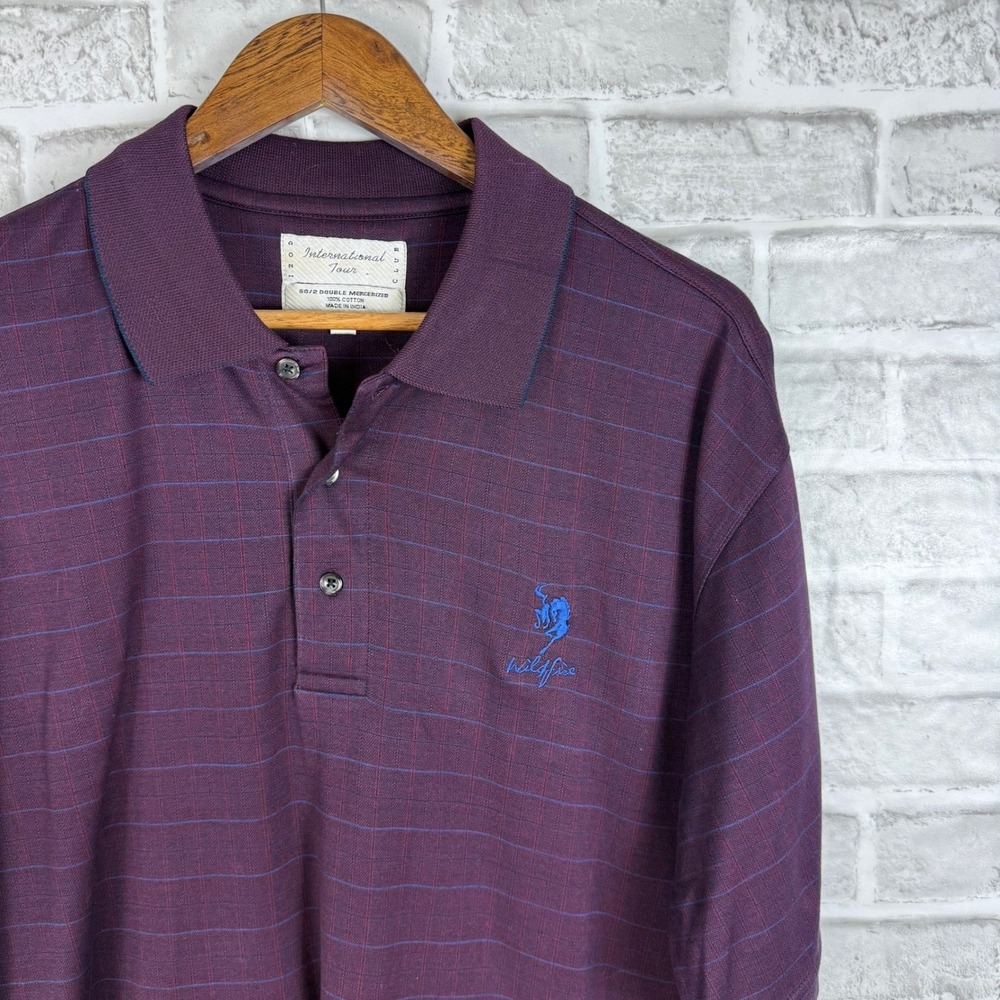 International Tour Club Mens Burgundy Grid Double Mercerized Cotton Polo Shirt L